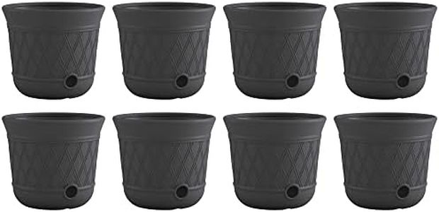 Suncast 8 Pack 14" x 12" Round Resin Decorative Weatherproof Outdoor Hideaway Standard Garden Hose Storage Pot with Drainage Holes, Gray