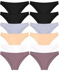 FINETOO 12 Pack Cotton Underwear for Women Cute Low Rise Bikini Panties High Cut Breathable Sexy Hipster Womens Cheeky S-XL