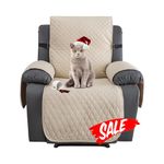 XINEAGE Water Resistant Recliner Cover, Nonslip Recliner Chair Covers for Reclining Chair with Pockets, Quilted Thick Recliner Slipcovers for Pets and Kids (Recliner Chair, Beige)