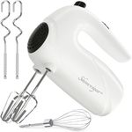 Hand Mixer,Electric Mixer 120W Handheld Mixer 5 Speeds for Baking Cake Egg Cream Food Beater, Turbo Boost/Self-Control Speed + 5 Speed + Eject Button + 4 Stainless Steel Accessories