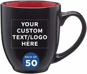 Custom Bistro Coffee Mugs 16 oz. Set of 50, Personalized Bulk Pack - Great for Tea, Cocoa, Diner, Travel mugs - Red