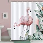 Bonhause Pink Flamingo Shower Curtain Tropical Leaves Bathroom Curtain 180 x 180 cm Waterproof Mildew & Mould Resistant Polyester Fabric Bath Curtain with 12 Hooks