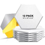 Sonic Acoustics 12 Pack Hexagon Self Adhesive Acoustic Foam Panels, 14" X 12" X 0.4" High Density Sound Absorbing Sound proof Insulation Beveled Edge Studio Treatment Tiles (White)