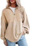 SHEWIN Womens Sweatshirts Casual Waffle Knit Half Zip Pullover Long Sleeve Tops Quarter Zip Sweatshirt Trendy Fall Outfits Clothes 2024,US 4-6(S),Khaki