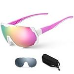 Odoland Cycling Sunglasses with Replaceable Magnetic Lenses for Men Women - Lightweight Polarized UV400 Sport Sunglasses for Driving Cycling Motorcycle and Outdoor Sport Pink