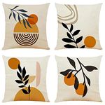 Set of 4 Decorative Cushion Covers 50 x 50 cm Abstract Art Decor Throw Pillow Covers Orange Plants Cushion Cover for Outdoor Patio Garden Blench Living Room Sofa Farmhouse Decor