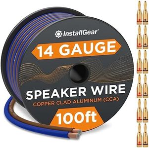 InstallGear 14 Gauge Speaker Wire Cable with 12 Banana Plugs (100 Feet), 14 AWG Speaker Wire Cable Great for Car Speaker Wire 14 Gauge Car Speaker Stereos, Home Theater Speakers, Car Audio Wiring Kit