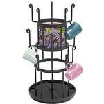 Mug Tree Stand Black, 3 Tier Cup Stand Holder Metal Mug Stand for Counter, Rotatable Coffee Cup Tree Stand, Mug Rack 15 Mugs Capacity