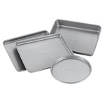 Farberware Bakeware Steel Nonstick Toaster Oven Pan Set, 4-Piece Baking Set, Gray