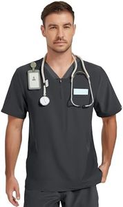 Kitmaz Large Medical Scrub Tops for me-Soft Stretch V-Neck Top Scrubs with 3 Pockets Darkgrey