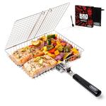 SHIZZO Grill Basket, Large Stainless Steel Foldable Grilling Accessory With Handle, Portable Outdoor Camping BBQ Rack for Fish, Shrimp, Vegetables