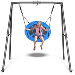 Trekassy Saucer Swing with Frame for Kids Outdoor, 440lbs Swing Set with Heavy Duty Metal Swing Stand for Backyard, Outdoor Kids Play Equipment