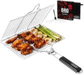 SHIZZO Shallow Grill Basket With Removable Handle Value Set, Barbecue BBQ Grilling Basket, Stainless Steel Large Folding Grilling baskets, Portable Outdoor Camping BBQ Rack for Fish, Shrimp, Vegetables, Barbeque Griller Cooking Accessories, Gift, Gifts for father, dad, husband…