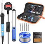 Soldering Iron Kit, SREMTCH 60W / 220V Electronic Soldering Iron with ON/Off Switch Adjustable Temperature knob 200-450 ° C, 100g Wire, 5 Soldering Tips, Desoldering Pump, Stand with Sponge, PU Bag