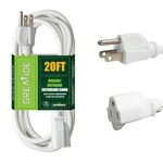 GREATIDE 20 FT White Outdoor Extension Cords, 16/3 Gauge, SJTW Waterproof Cable, 3 Prong Grounded Plug, Weather Resistant for Safety