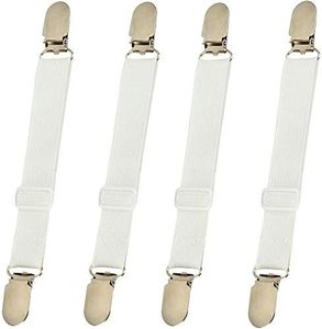 4 Pcs Elastic Bed Mattress Sheet Clips Grippers Straps Suspender Fasteners Holder (4 pcs White)