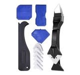 5-in-1 Stainless Steel Head Caulking Tool Kit with Scraper | Sealant Finishing Grout Remover & Gap Filler Tool for Tiles, Countertops, Bathtubs, Sinks, Windows & Home Use (5 Silicone Radius Pads)