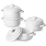 MALACASA Mini Cocotte Set - 14 OZ Small Casserole Dishes with Lids and Handles, Ceramic Mini Dutch Oven Set of 4, Small Baking Ramekins for Lasagna, Soufflé, Oven, Microwave & Dishwasher Safe, Series