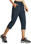 Libin Women's Quick Dry Hiking Capri Pants Lightweight Cargo Cropped Pants Water Resistant Outdoor Casual, Navy S, 02-Capri Pants-Navy, Small