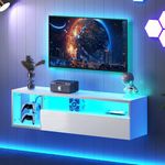 DlandHome Floating TV Stand with LED Lights, 39.3’’ Wall Mounted TV Shelf, Media Console with Storage for Living Room, Bedroom, White