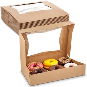 MT Products Brown Donut Boxes - 12" x 8" x 2 1/2" Auto Pop-Up Bakery Boxes with Window - (15 Pieces) Made in the USA