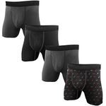 Reebok Mens 4 Pack Performance Boxer Briefs with Comfort Pouch - Grey/Black/Grey/Black Print Medium