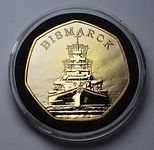 The Commemorative Coin Company German Battleship BISMARCK 24ct Gold Commemorative in Capsule. Pursuit & Sinking, WW2, Royal Navy, Warship, 1941