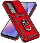 SunStory for Samsung Galaxy A14 5G Case with HD Screen Protector & Slide Camera Cover & Rotated Ring Kickstand, [Military-Grade] Phone Case (Galaxy A14 5G,Red)