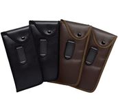 Calabria Flap Eyeglass Case PU Leather w/Plastic Clip Black Brown 4Pack Snap Button Vertical Eye Glasses Pouch Sunglass Bag