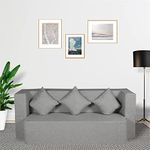 Seventh Heaven Sofa Cum Bed - Jute Fabric Washable Cover and Designer Cushions Sofa Bed (Light Grey, 3 Seater - 72x44x14 (3Sit, 2 Sleep))