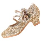 EIGHT KM Girls High Heel Dress Shoes Mary Jane Wedding Party Pumps Princess Shoes EKM7035 Sparkle Glittery Crystal Metallic Bow Gold US Little Kid Size 11