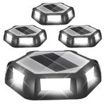 NATPOW Solar Decking Lights, Solar Ground Lights Outdoor 4Pcs LED Driveway Light IP65 Waterproof Step Disk Light Solar Powered Garden Lights for Lawn Pond Pathway Step Driveway(6000K)