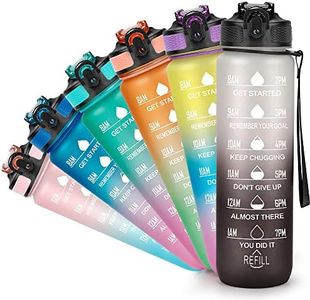 YC Kitchen Botella de Agua Motivacional de 1 Litro Con Marcador de Tiempo, Botellas de Agua Deportivas Sin BPA a Prueba de Fugas Con Pajita y Correa de Transporte