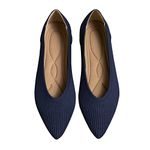 TINGRISE Women's Flats Shoes Pointed Toe Knit Ballet Comfortable Dressy Slip On Flat Navy US9