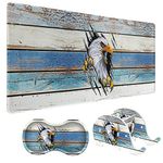 Large Mouse Pad Gaming, XL Big Mouse Mats 31.5" ×11.8" + Desk Organizer+ Ergonomic Wrist Rest Pad Combo Set, Non-Slip Base and Stitched Edge Desk Pad for Keyboard and Mouse Accessories, Eagle on Wood