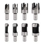 Saipor 8 Pcs Wood Plug Cutter Drill Bit Set Carbon Steel Cork Drill Bit Knife Straight and Tapered Taper Cutting Tool for Woodworking (1/4", 3/8", 1/2", 5/8")