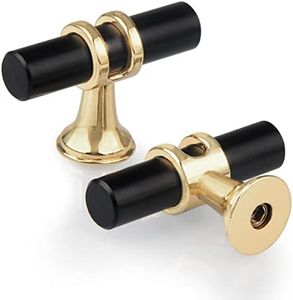GUWINA Lot de 10 Boutons de Tiroir Monotrou en T,Moderne Poignée T Armoire Porte Alliage de Zinc Unique Trou Boutons pour Cuisine Meuble Armoire Placard Chambre Vis Inclus,Noir Avec Base Dorée