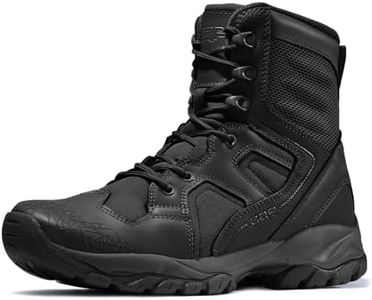 CQR Men's Military Tactical Leather Boots, Water Repellent Lightweight 6 Inches Height Combat Boots, Durable EDC Outdoor Work Leather Boots cq-BZ306-BLK 10 US