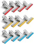 HOUSE AGAIN 12 Pack 3 Sizes Chip Bag Clips Covered with Silicone - NO More Sharp Edges - Air Tight Seal Bag Clips, Bright Silver, 5 Inches, 3 Inches and 2.5 Inches