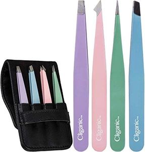 4-Piece Professional Tweezers Set with Case | Stainless Steel | Best Precision for Eyebrow, Splinter & Ingrown Hair Removal | Includes: Slant, Point, Straight, & Point/Slant