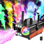 Fog Machine, HAKUTA 500W Smoke Machine with Disco Ball Lights and LED RGB Lights, 2300 CFM Spray with Auto Spray Function, Great for Halloween, Christmas, Wedding, Stage Performance and Parties