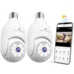 SYMYNELEC Light Bulb Security Camera Outdoor Weatherproof 2 Packs, 2K 2.4GHz Wireless WiFi Light Socket Security Cam 360 Motion Detection Tracking Color Night Vision 2 Way Talk Works with Alexa Google