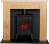 Adam Chester Stove Fireplace in Oak & Black with Sureflame Ripon Electric Stove in Black, 39 Inch