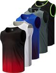 Liberty Imports Pack of 5 Men's Stretch Cool Dry Muscle Tank Tops Athletic Crewneck Sleeveless Workout Shirts, Black/White/Gray/Gradient Red/Gradient Blue, 5X-Large