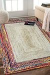 Housine® Carpet Hand-Woven Natural Jute Braided Carpet Mats | Reversible Floor Covering Carpets Rug Mat | Anti Slip Backing Heavy Carpet Runner for Living Room Bedroom (5 feet x 7 feet, COLOR-015)