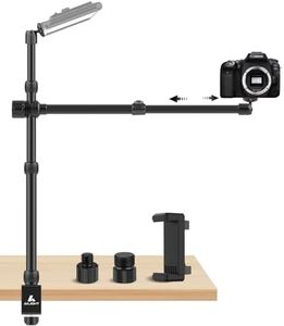 Ailight Camera Desk Mount Stand Overhead, Adjustable Microphone Boom Arm Mic Stand with Phone Holder, Camera Arm Clamp 5/8'' 3/8'' 1/4'' Screws for Shure, Blue Yeti, Rode, Elgato, Fifine, HyperX