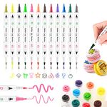 Food Coloring Pens 12Pcs,Dual Sided Edible Marker Pens with Fine&Thick Tip,Edible Gourmet Writers Food Grade Decor Pens for Cookies,Fondant,Desserts,Frosting,Macaron,Easter Eggs,Cake(For 3+ Year Old)