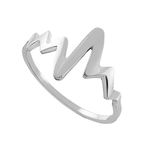 Dainty 925 Sterling Silver Lifeline Pulse Heartbeat Ring (Size 11)