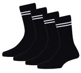 RC. ROYAL CLASS Boys & Girls Black Colour With White Strips Organic Cotton Calf Length School Socks (Pack of 4 Pairs)(7-8 Years)