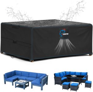 SIRUITON Garden Furniture Cover 250x250x90cm – Waterproof 420D Oxford, Heavy Duty, Black